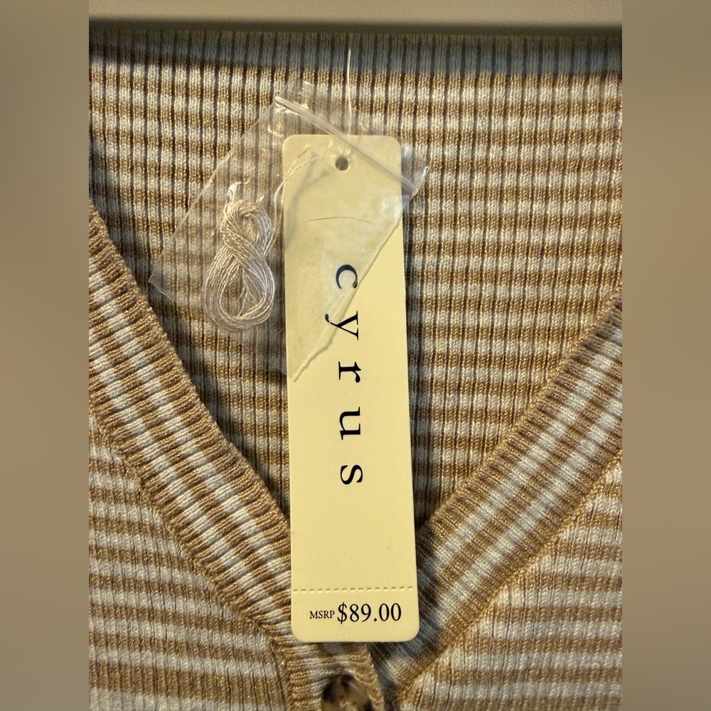 NWT Cyrus Striped Gray and Camel Women's Cardigan Sweater, Size L - Picture 6 of 7